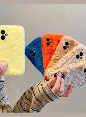 简约纯色黄色适用华为荣耀400pro手机壳300ultra兔毛200lite保暖100秋冬季90毛毛80se毛茸茸x70i/x60i+十50se