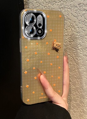 满屏星星蝴蝶结小熊适用opporeno15手机壳reon14格纹13pro+挂链12可爱11冰川纹10卡通9立体8软7/6por十5/0ppo