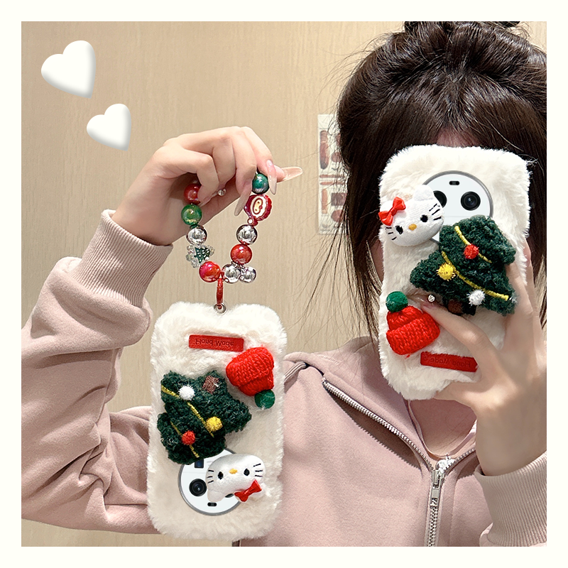 毛绒绒毛茸茸圣诞节圣诞树KT猫手机壳