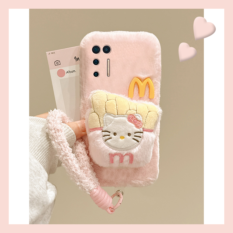 粉色薯条kt猫适用坚果pro3手机壳pro2尼龙绳pro2s立体r2秋冬季r1硅胶por毛绒毛茸茸全包防摔暖手呆萌卡通可爱