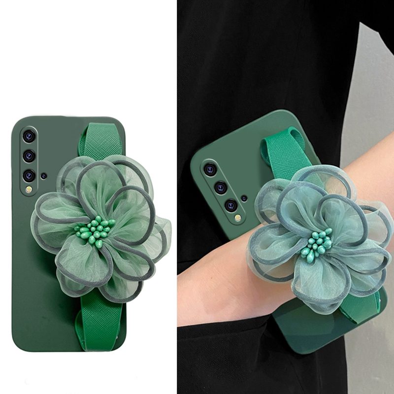 绿色纱花手腕带花朵斜挎可背斜跨手机壳