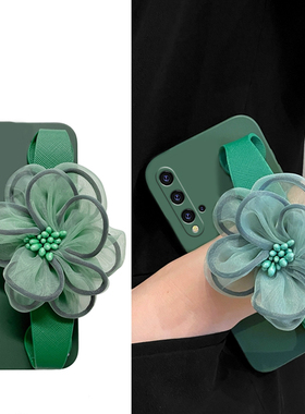 绿色纱花适用华为nova5pro手机壳nove5i手腕novo5z立体nava6se带花朵n0va7i斜挎5g版n5硅胶por软壳可背个性女
