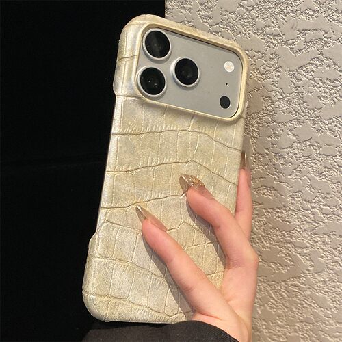手机壳仿皮皮纹复古米白色格子鳄