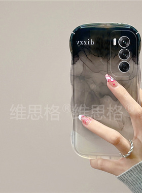 高级感艺术水墨晕染适用opporeno12手机壳reno11por渐变reon10简约oppo时尚0ppo绿色0pp0波浪边网红小众硅胶