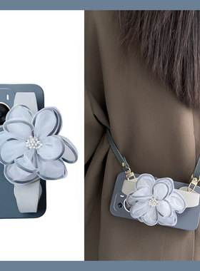 蓝色纱花适用华为畅享70pro手机壳60x冷淡风50por腕带优畅享50plus手腕畅想韩系5g硅胶软壳斜挎个性可背网红