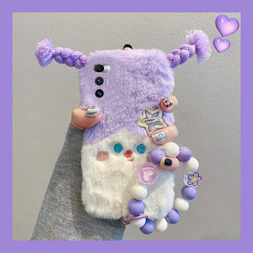 撞色辫子表情适用小米mixfold4手机壳mixfold3斜挎mixfold2折叠屏mixflip可背mi秋冬季卡通可爱毛茸茸冬天硬