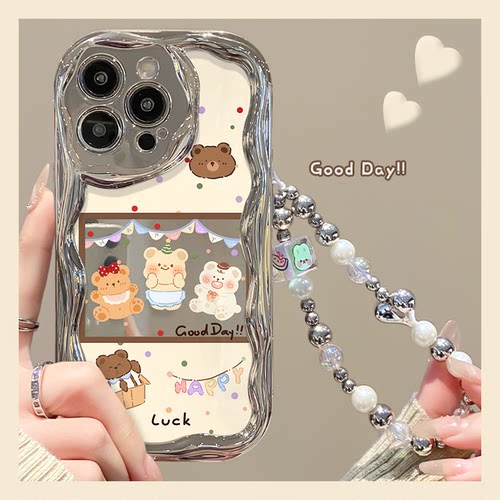 电镀可爱小熊适用华为nova12手机壳nove10pro卡通novo10se高级感n0ve11ultra带手链硅胶5g软壳por小众n10趣味