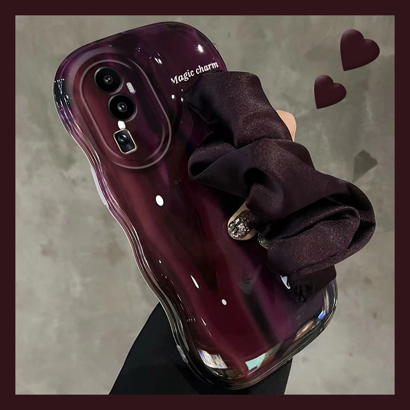 丝巾腕带适用opporeno10pro+手机壳reon9褶皱8立体7紫色6日韩5k高级感4se小众3元气版por气质十oppo硅胶软壳p