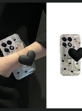 黑色爱心腕带适用小米红米k70pro手机壳k60e至尊版k50羽纱k40s斜挎k30s可背k30i硅胶12c软壳10a小众k20女10x