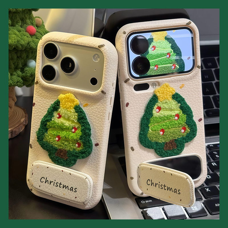 ins风刺绣圣诞树适用vivoiqooneo11手机壳iqneo10pro立体neo9镜子8皮纹7se支架6秋冬5活力版3软z1/855竞速版p
