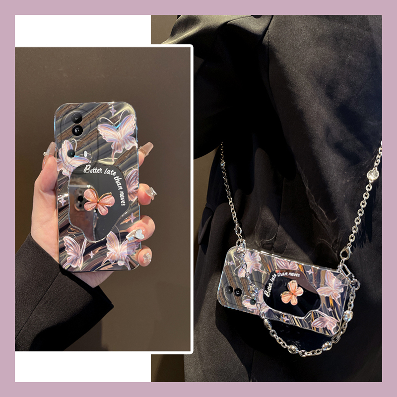 高级感蝴蝶适用opporeno11pro手机壳reno10电镀reon9por镜面8斜挎7日韩6手提5k硅胶4se超仙oppo补妆镜斜跨女p