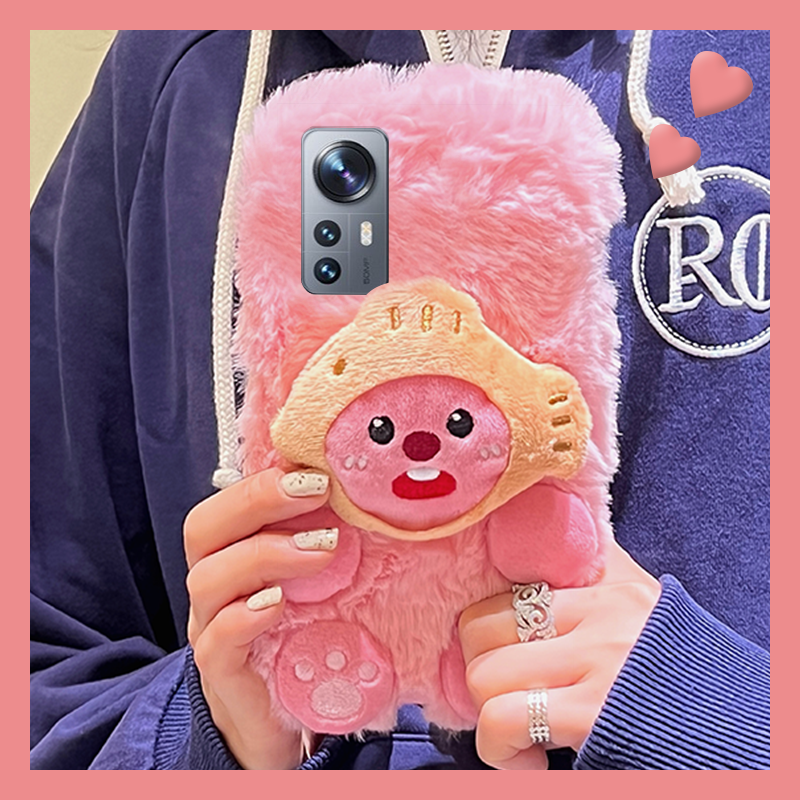 毛绒绒立体粉色小海狸适用小米12手机壳12ultra毛茸茸12pro天玑版12s