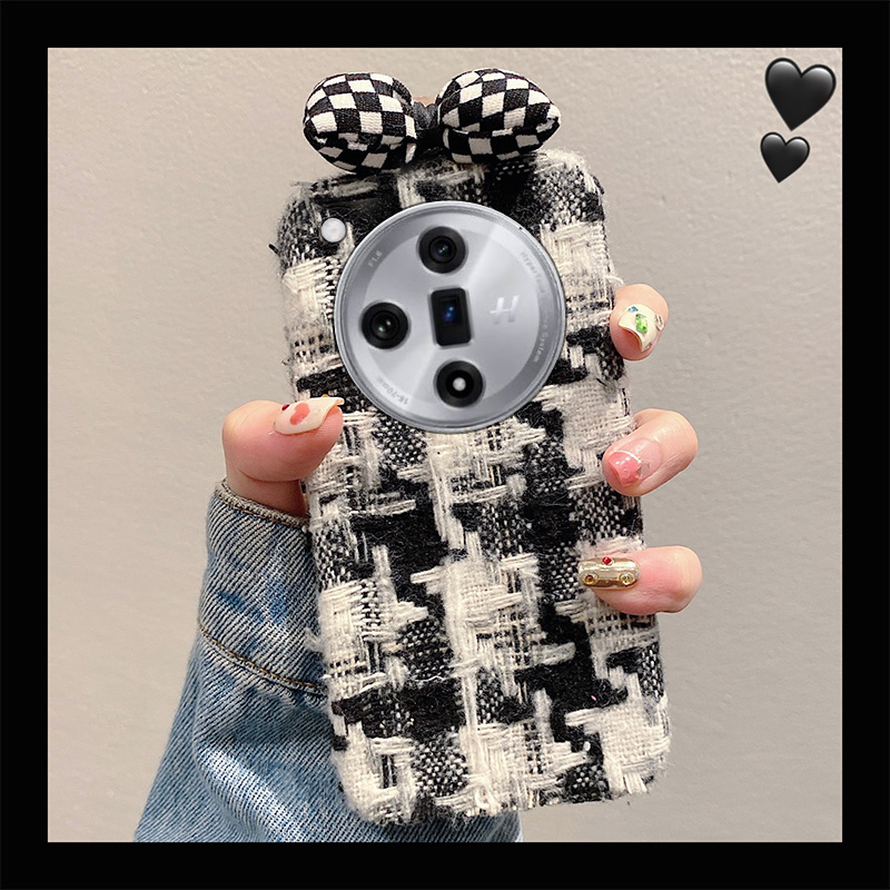 秋冬季复古格子蝴蝶结绒布毛绒手机壳