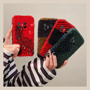 ins风红色格子适用华为magicv3手机壳magicvs2撞色p50拼色pockets秋冬季 matexs2绒布x5折叠屏x3毛绒pocket2硬