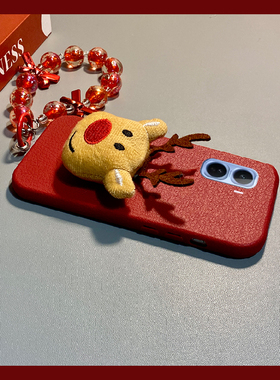 红色圣诞麋鹿适用vivoiqooneo11手机壳iqneo10pro立体neo9挂链8皮纹7se毛绒6卡通5活力版3秋冬z1/855竞速版软