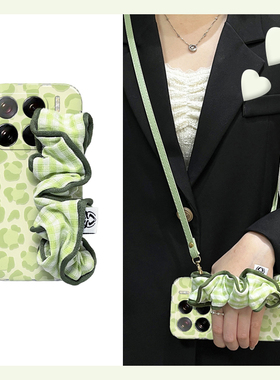 韩系绿色豹纹适用小米15spro手机壳14ultra立体13手腕带12spor挂绳12x日韩11青春版10斜挎mix4/8se/civi5/4/3