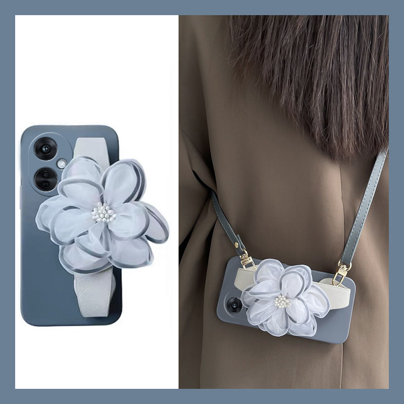 冷淡风蓝色纱花腕带手腕斜挎可背手机壳