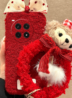 蝴蝶结雪莉玫适用oppo一加12手机壳ace3红色2pro挂绳2v新年11毛绒绒9rt喜庆8t硅胶7tpro日韩6t过年1+oneplus
