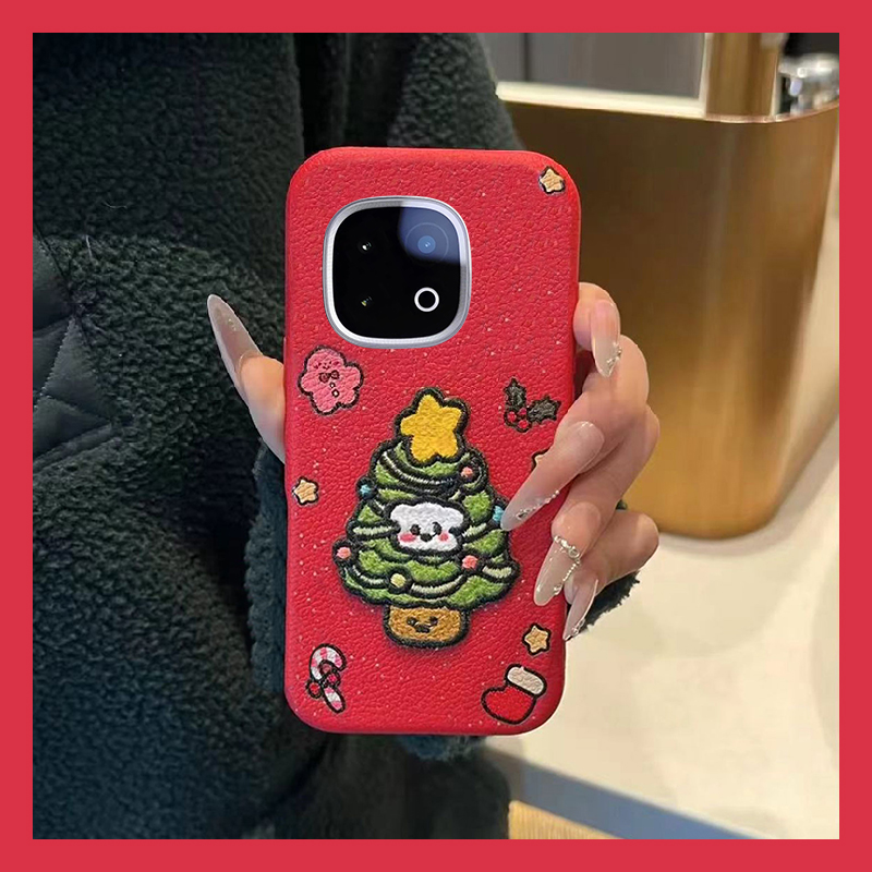 ins风刺绣圣诞树适用vivoiqoo15手机壳iqoo13新年z10x红色z9turbo+可爱z8x硅胶z7i新款z5皮纹z3仿皮u5软u3x十