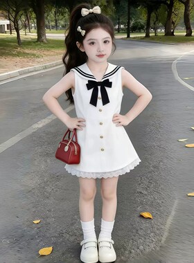 韩版女童2026夏季新款学院风白色海军领背心裙小女孩气质收腰短裙
