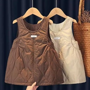女童冬季连衣裙夹棉背心裙2025新款小女孩洋气公主宝宝无袖马甲裙