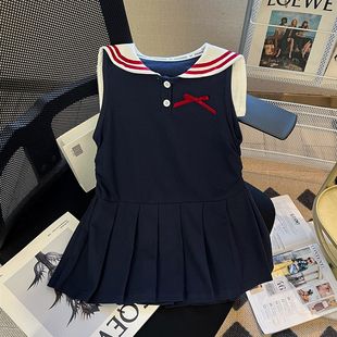韩国女童2025夏季新款海军领学院风jk制服小女孩富家千金感裙子
