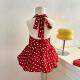 新款 韩版 女童2025夏季 红色波点花苞连衣裙小女孩蝴蝶结挂脖背心裙