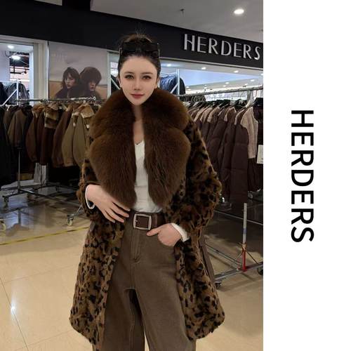 HERDERS 中长款大毛领水貂皮草外套 258011