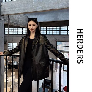 翻领皮衣 黑色短款 52773 翡冷翠纸片人 HERDERS