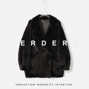 HERDERS 中长款翻领纽扣款顶奢拉贡皮草女款外套 52231