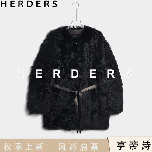 HERDERS 中长款圆领腰带款皮草外套 255255