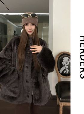 HERDERS  （两面穿）短款立领皮毛一体外套 50968