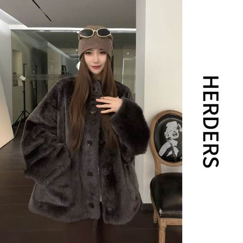 HERDERS  （两面穿）短款立领皮毛一体外套 50968