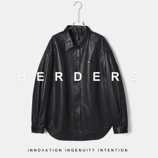 黑植鞣小方领皮衣衬衫 短款 50017 大宝自留 HERDERS