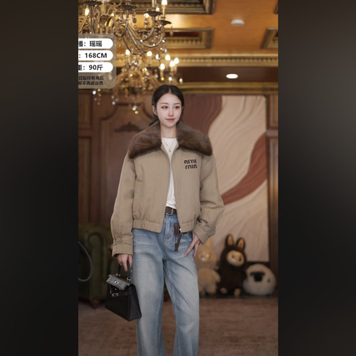 HERDERS 短款拉链款大毛领羽绒服外套 258017