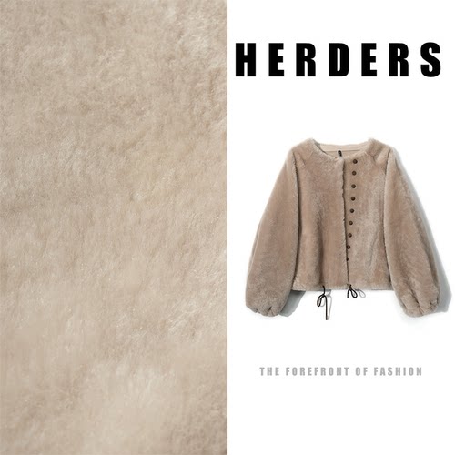 HERDERS 琥珀棕短款圆领系带皮毛一体外套 40828