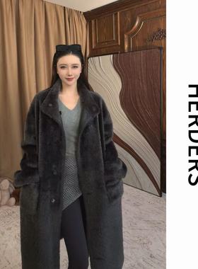 HERDERS 长款圆领纽扣款皮毛一体外套 52019