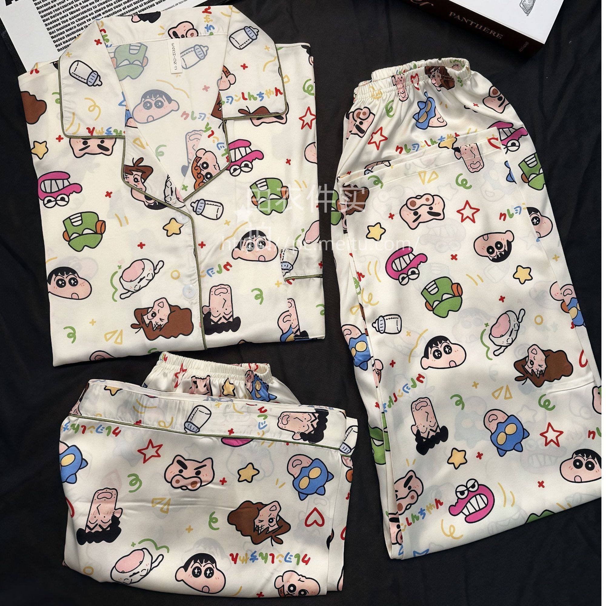 新款睡衣女夏季冰雪丝薄款短袖三件套装可爱宽松大码200斤家居服