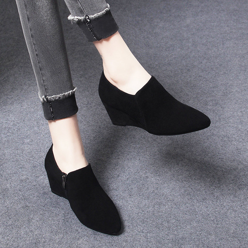 单鞋女2026新款女鞋春季女士尖头坡跟高跟鞋羊皮绒面春款真皮鞋子,女鞋,深口单鞋,淘宝优惠券,粉丝福利购,淘宝优惠卷