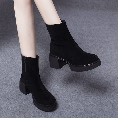 BIANNI厚底粗跟短靴时尚百搭女靴