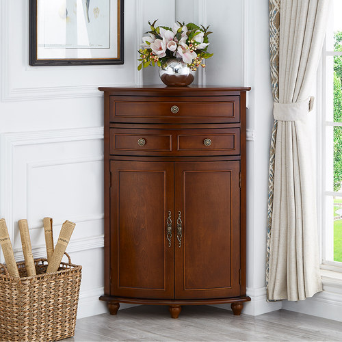 实木美式转角储物墙角柜子