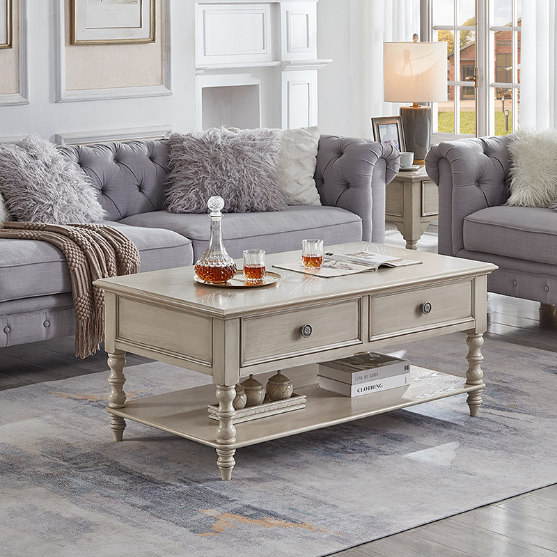 美式全实木客厅茶几家用小户型现代简约桌子茶台长方形组合电视柜