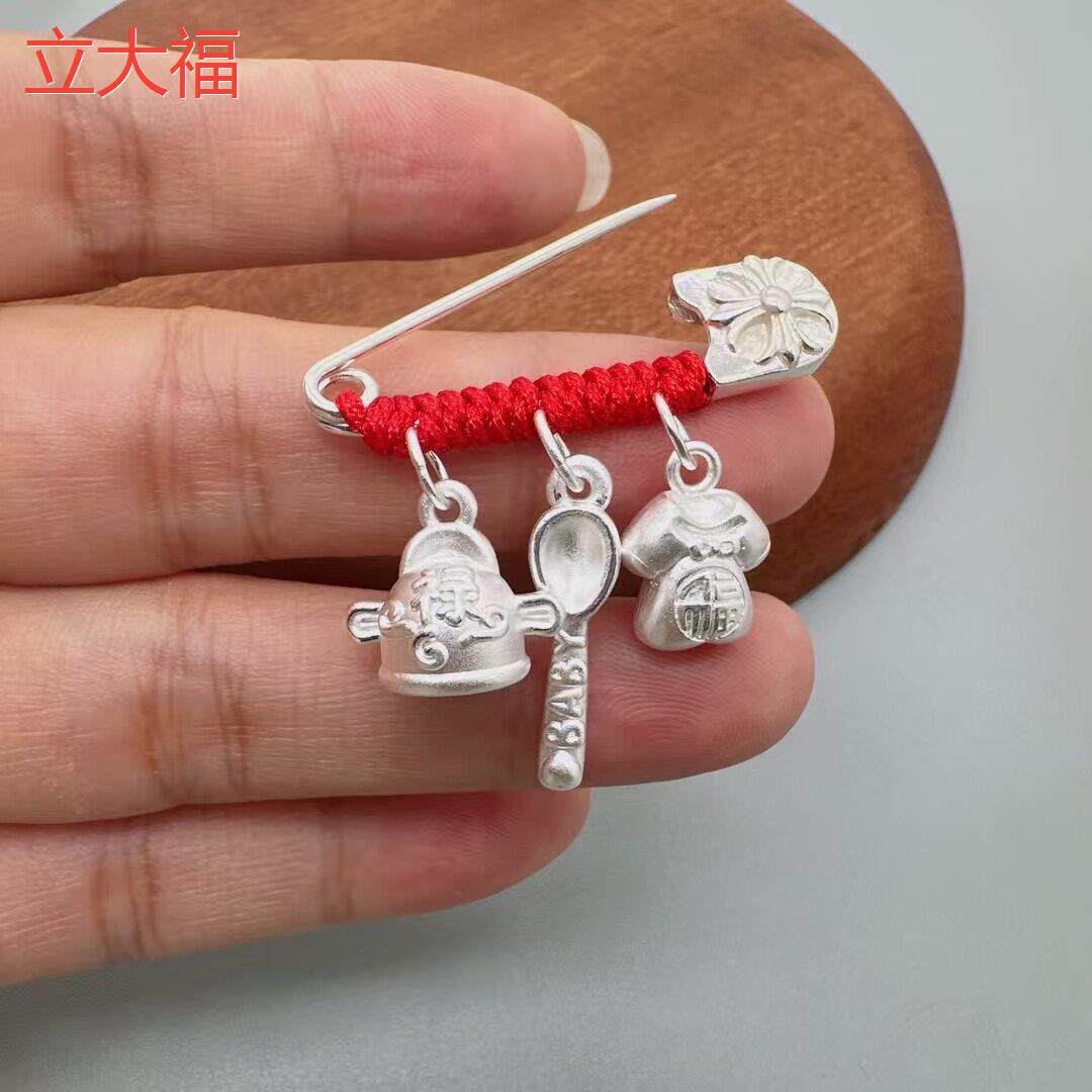 立大福925银别针吉祥三宝