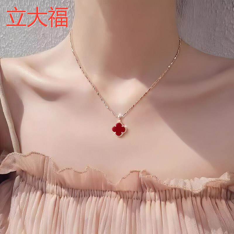 立大福纯银四叶草项链女