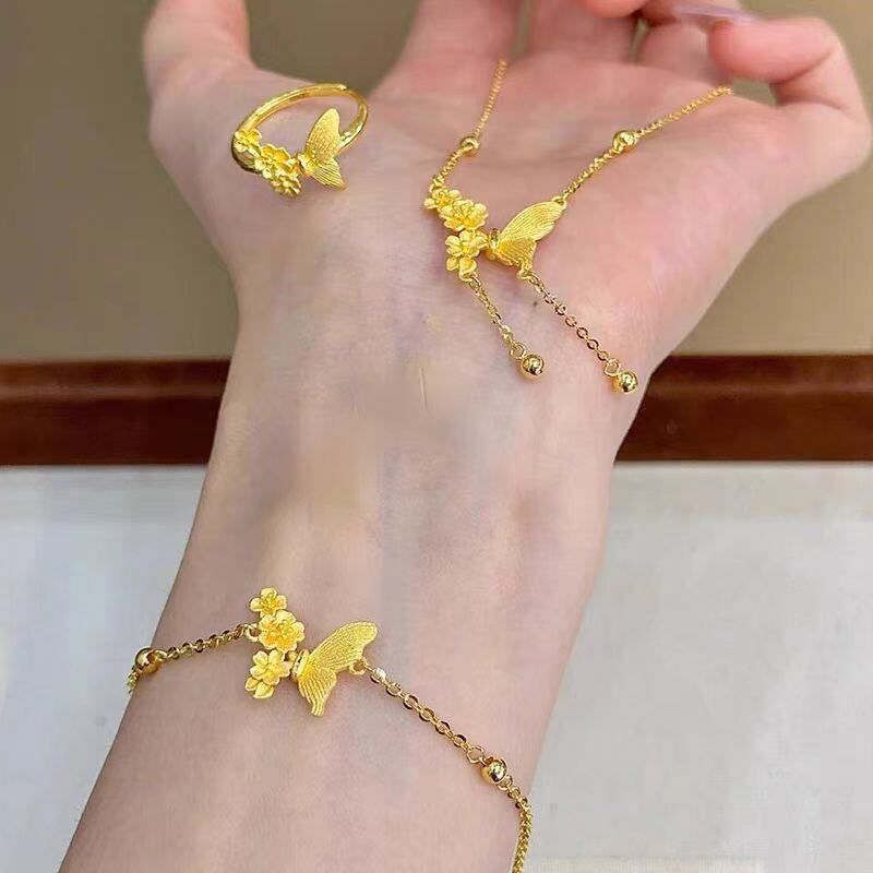立大福桃花蝴蝶流苏项链