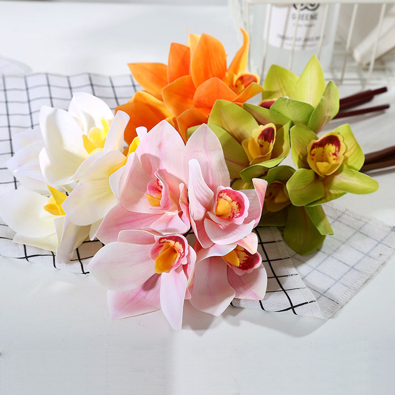 蕙兰仿真花 手扎花束 花艺摆件手感手捧花 家居装饰婚庆摄影道具