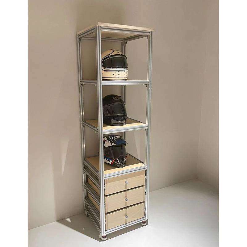 铝型材海洋板展示柜可移动带抽屉置物柜摩托车头盔陈列架收纳储物