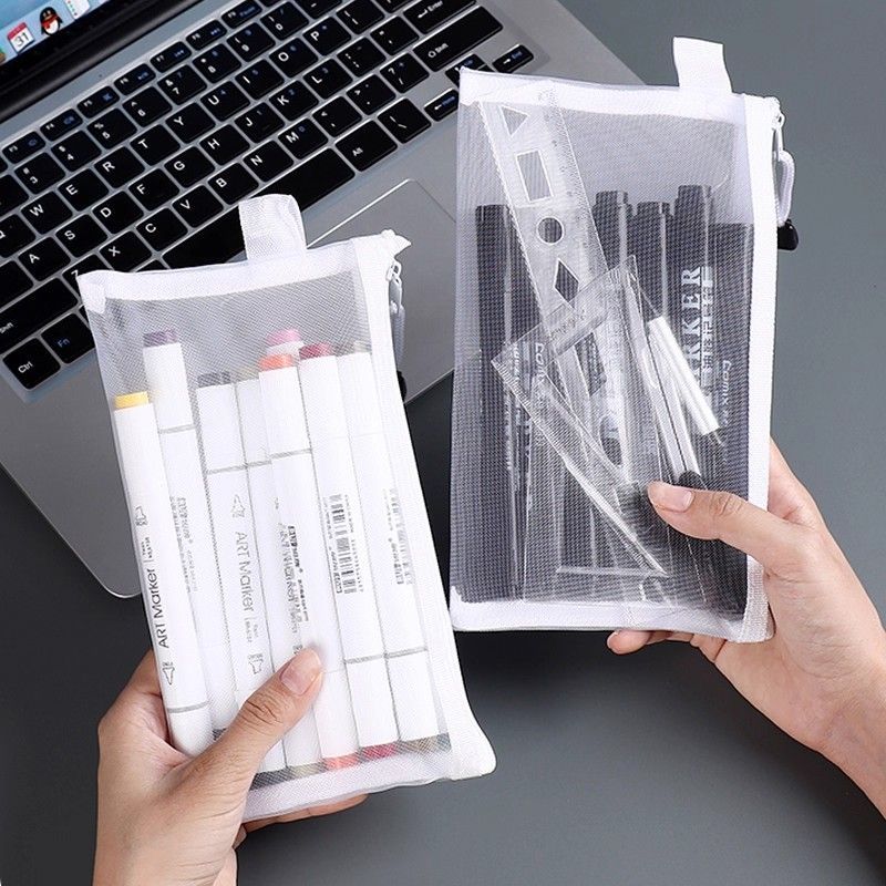 网纱文具袋多用途笔袋铅笔盒男女孩简约文具盒收纳袋学生用大容量