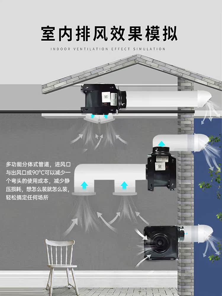 定制绿岛风排气扇一拖二分体式管道抽风机酒店卫生间换气扇强力静