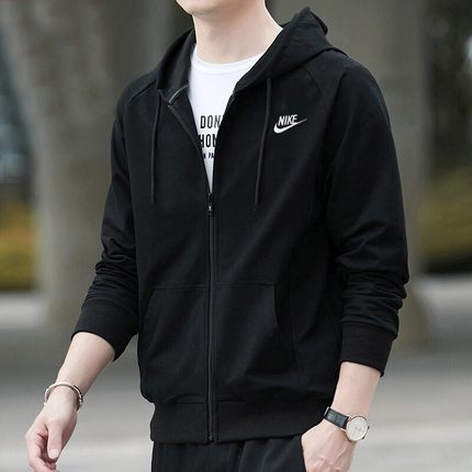 Nike耐克冬季加绒连帽外套男黑色针织运动装保暖棉休闲上衣BV2646